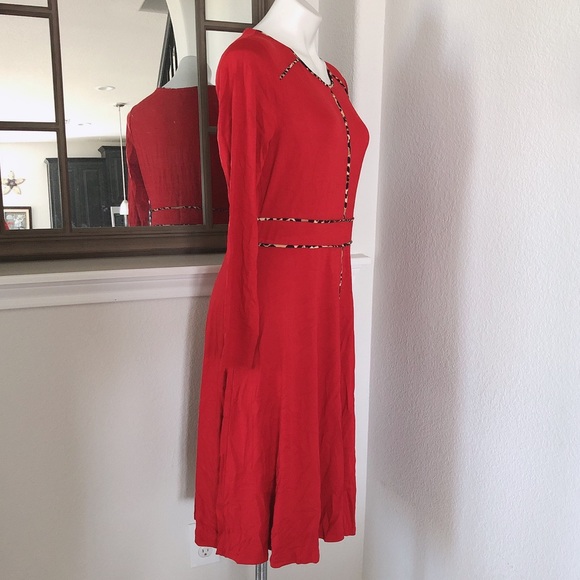 Cupio RED Crepe Long Sleeve Midi Dress, Size L New w/Tag - Picture 6 of 11